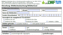 Bildschirmfoto des Datenerhebungsblatts für Wildtierbeobachtungen